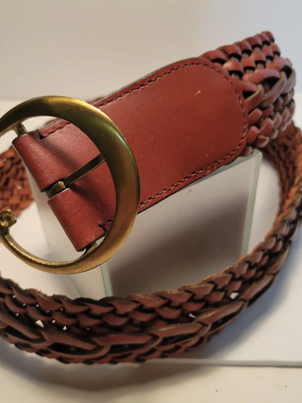 Chico's Braided Leather Belt with Round Brass Buckle  Brown S. M/l
